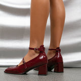 Purpdrank - Women Vintage Patent Chunky Heeled Mary Jane Pumps