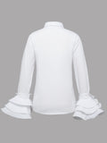 Purpdrank - Flared Sleeves Bow-Embellished Falbala Solid Color Lapel Blouses&Shirts Tops