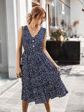 Purpdrank - Women's Summer Small Crushed Flower V-Neck Dress