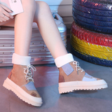 Purpdrank - New Autumn and winter explosions suede canvas color matching wild high-top Wool mouthboots women shoes 3 color women boots