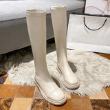 Purpdrank - Platform Knee High Boots Slip-on Block Heel Footwear Women Thick High Heels PU Leather Shoes Fashion Spring Female Boots