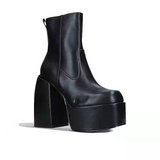 Purpdrank - Women Boots High Heels Chunky Platform Black Big Size 43 Winter Boots Knee High Boot Zipper Matrin Boot Party Shoes