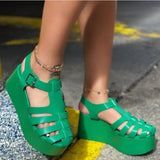 Purpdrank - Rose Red Casual Hollowed Out Patchwork Solid Color Round Mesh Breathable Comfortable Wedges Shoes (Heel Height 2.76in)