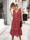 Purpdrank - Women's Summer Small Crushed Flower V-Neck Dress