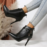 Purpdrank - Pure Black Casual Patchwork Solid Color Pointed Out Door Shoes (Heel Height 3.74in)