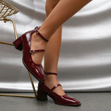 Purpdrank - Women Vintage Patent Chunky Heeled Mary Jane Pumps