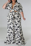 Purpdrank - White Casual Daily Floral Bandage Patchwork Printing Stringy Selvedge Smocking V Neck Half Sleeve Two Pieces