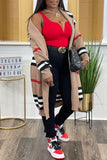Purpdrank - Khaki Casual Striped Cardigan Cardigan Collar Outerwear