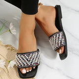 Purpdrank - Cream White Casual Patchwork Pearl Rhinestone Square Comfortable Shoes