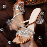 Purpdrank - Gold Casual Patchwork Rhinestone Square Out Door Wedges Shoes (Heel Height 3.15in)