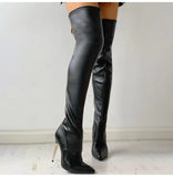 Purpdrank - Black Sexy Over The Knee Boots Women High Heels Shoes Ladies Thigh High Boots Spring Leather Long Boots Female Shoe Plus Size 43