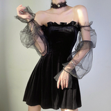 Purpdrank - Mesh Vintage Gothic Dresses egirl Aesthetic Transpanent Strap Pleated Dress Chic Punk Hip Hop Grunge Emo Alt Clothes
