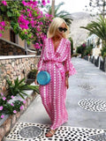 Purpdrank - Women's Swing Dress Maxi Long Dress 3/4 Length Sleeve Geometric Print Spring Summer Boho Flare Cuff Sleeve Blushing Pink Green