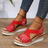 Purpdrank - Black Casual Patchwork Printing Round Comfortable Out Door Wedges Shoes (Heel Height 1.97in)