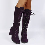 Purpdrank - Purple Casual Patchwork Frenulum Solid Color Keep Warm Shoes (Heel Height 2.36in)