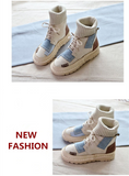 Purpdrank - New Autumn and winter explosions suede canvas color matching wild high-top Wool mouthboots women shoes 3 color women boots