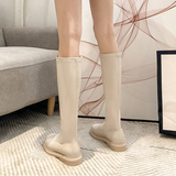 Purpdrank - Platform Knee High Boots Slip-on Block Heel Footwear Women Thick High Heels PU Leather Shoes Fashion Spring Female Boots