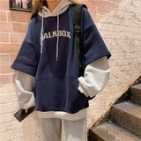 Purpdrank - Hoodies Women Plus Velvet Thicker Korean BF Ulzzang Embroidery Letter Long Loose Pullovers Hooded Warm Students Daily Womens New