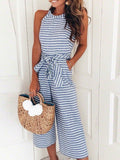 Purpdrank - Striped Waist Belted Wide Leg Jumpsuit