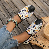 Purpdrank - Halloween Cream White Casual Patchwork Printing Round Comfortable Flats Shoes