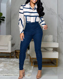 Purpdrank - Geo Striped Print Shirt & High Waist Pants Set