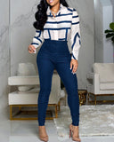 Purpdrank - Geo Striped Print Shirt & High Waist Pants Set