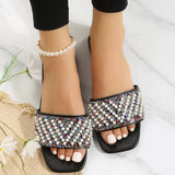 Purpdrank - Cream White Casual Patchwork Pearl Rhinestone Square Comfortable Shoes