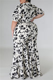 Purpdrank - White Casual Daily Floral Bandage Patchwork Printing Stringy Selvedge Smocking V Neck Half Sleeve Two Pieces