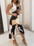 Purpdrank - V-neck Sleeveless Printed Ladies Dress Full Skirt