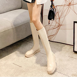 Purpdrank - Platform Knee High Boots Slip-on Block Heel Footwear Women Thick High Heels PU Leather Shoes Fashion Spring Female Boots