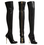 Purpdrank - Black Sexy Over The Knee Boots Women High Heels Shoes Ladies Thigh High Boots Spring Leather Long Boots Female Shoe Plus Size 43