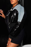 Purpdrank - Black Casual Patchwork Contrast Zipper Collar Outerwear