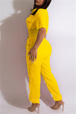 Purpdrank - Yellow Fashion Casual Solid Patchwork Turndown Collar Regular Jumpsuits