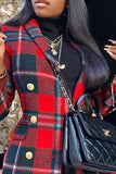 Purpdrank - Red Casual Plaid Patchwork Buttons POLO collar Outerwear