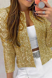 Purpdrank - Black Casual Patchwork Sequins Cardigan O Neck Outerwear