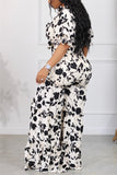 Purpdrank - White Casual Daily Floral Bandage Patchwork Printing Stringy Selvedge Smocking V Neck Half Sleeve Two Pieces