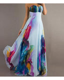 Purpdrank - Women's Maxi White Dress Sexy Summer Vacation Beach Chiffon Swing Floral Strapless Print High Waist
