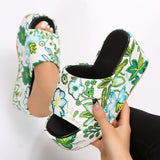 Purpdrank - White Patchwork Printing Round Out Door Wedges Shoes (Heel Height 2.36in)