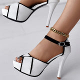 Purpdrank - White Casual Patchwork Contrast Fish Mouth Out Door Shoes (Heel Height 3.86in)