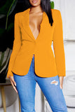 Purpdrank - Tangerine Red Street Solid Bandage Patchwork Buttons Turn-back Collar Outerwear