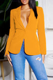 Purpdrank - Tangerine Red Street Solid Bandage Patchwork Buttons Turn-back Collar Outerwear