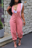 Purpdrank - Pink Casual Street Daily Simplicity Patchwork Pocket Contrast Asymmetrical Collar Regular Jumpsuits