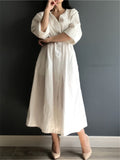Purpdrank - New Lace Up Oversized High Waist Pleated Dress Women Spring Summer Elegant Chic V-Neck Long White Dresses