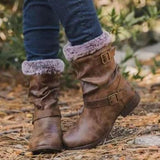 Purpdrank - Round Toe Low Heel Pull-On Fur Booties