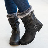 Purpdrank - Round Toe Low Heel Pull-On Fur Booties