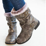 Purpdrank - Round Toe Low Heel Pull-On Fur Booties