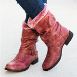 Purpdrank - Round Toe Low Heel Pull-On Fur Booties