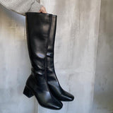 Purpdrank - Comemore Knee-length Boots Women Women's Rubber Shoes Sexy Square Heel Thigh High Heels Luxury Winter Heeled Booties Black