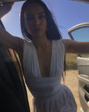 Purpdrank - White Elegant Dress Pleated Plunge Deep V-Neck Sleeveless Dresses Evening Club Party Christmas Women Mini Dress Clothes