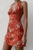Purpdrank - Print Halter Neck Backless Mini Dress
